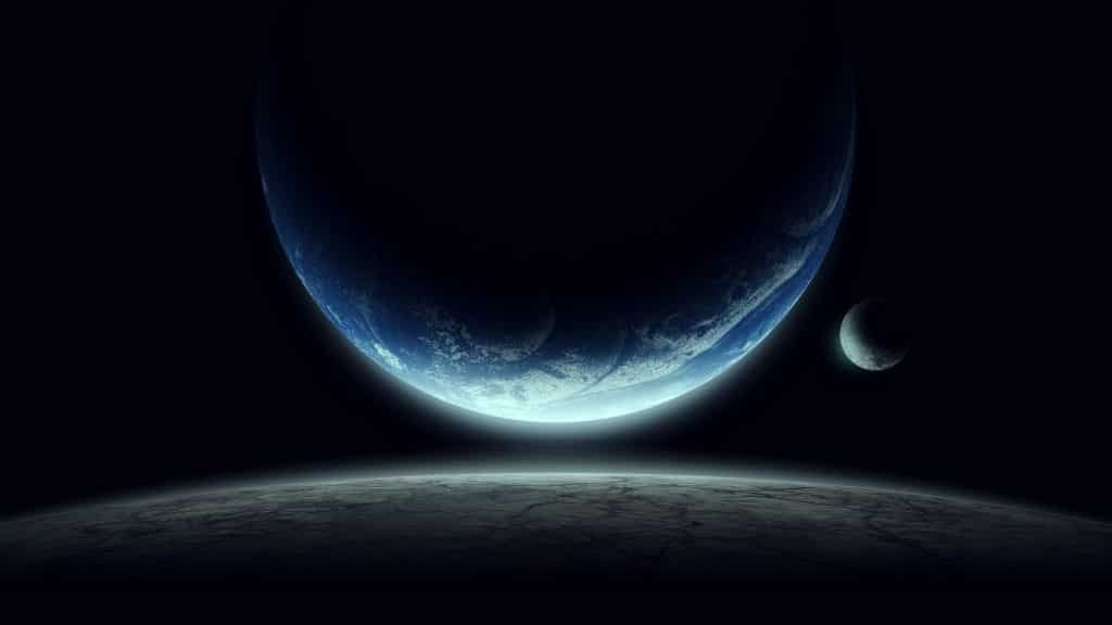 Space illustration with moon and planet in space